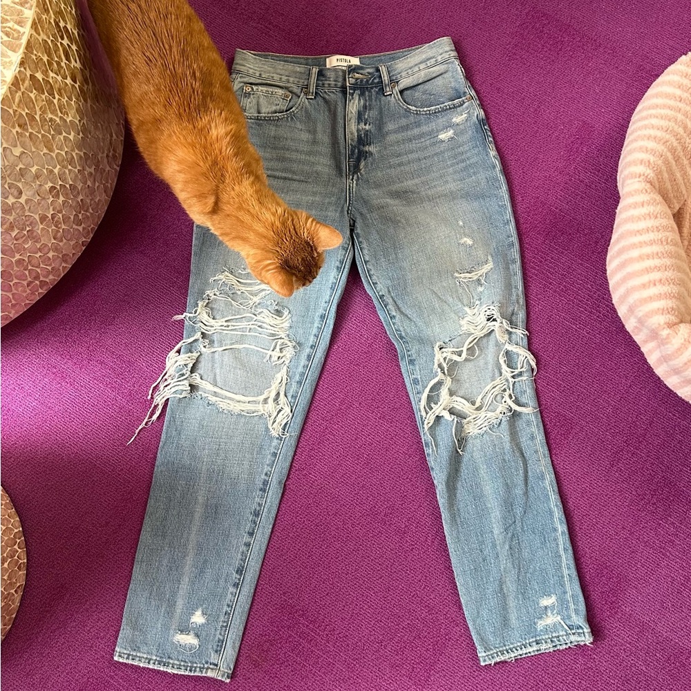 PISTOLA Women’s Jeans Presley Distressed High-Rise Straight, Relaxed, Size 27
